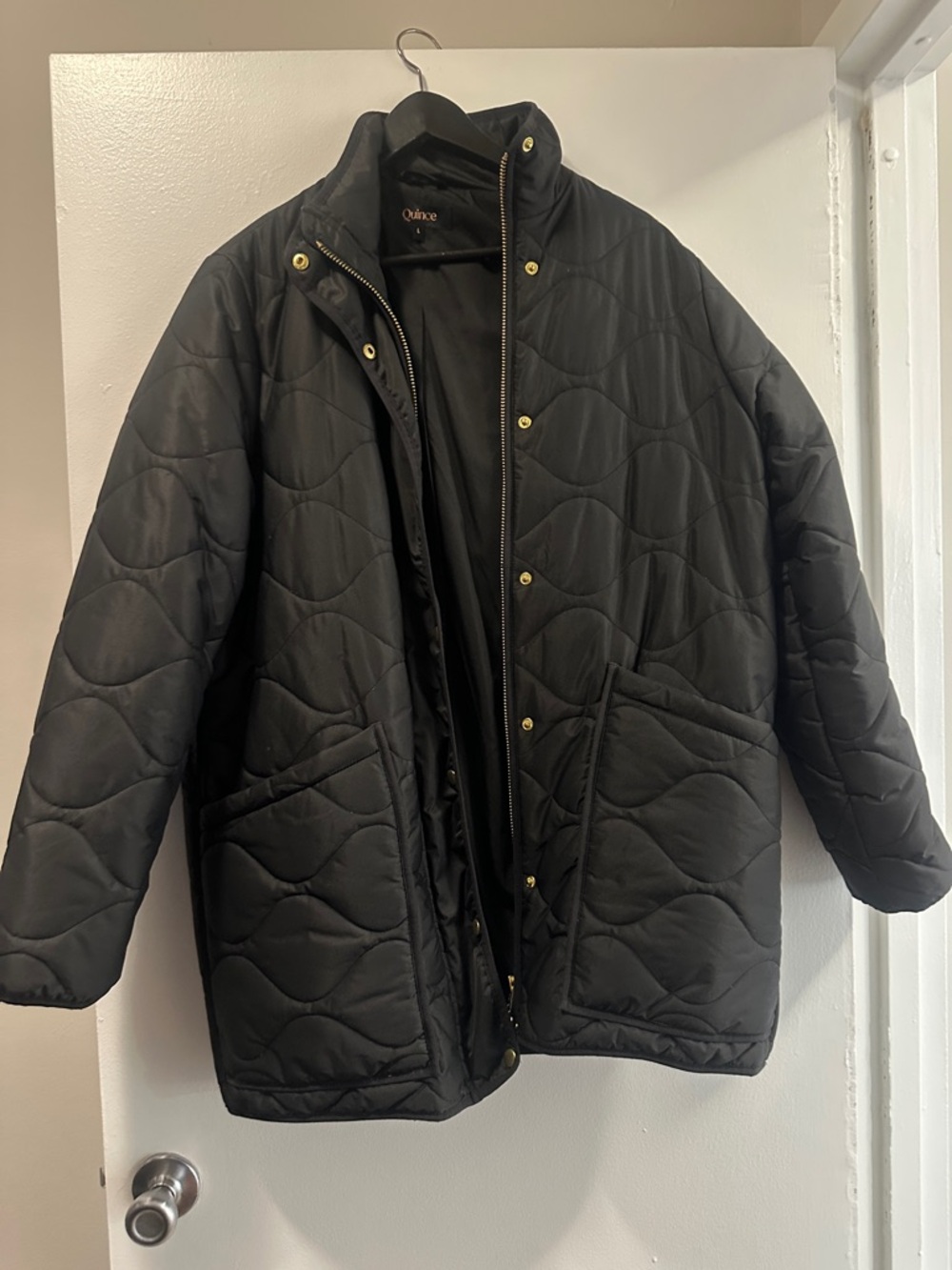 Quince Black Quilted Jacket with Gold Hardware